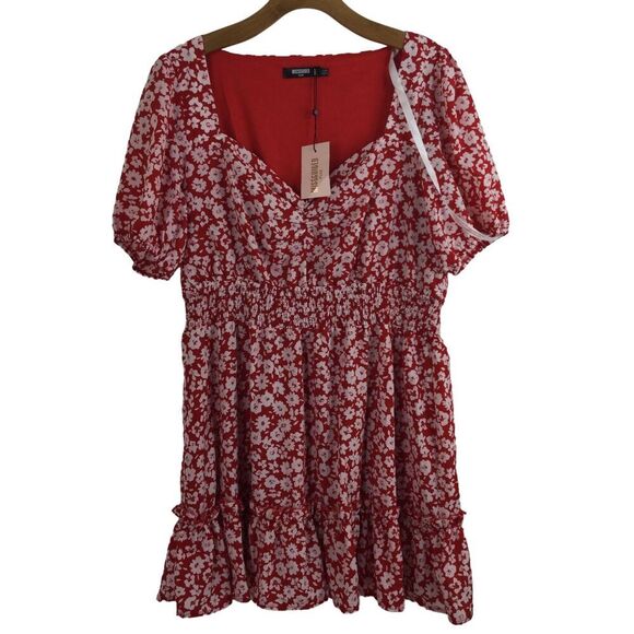 Misguided Womens Plus Frill Sweet Heart Neck Mini Dress Red Size 20 NWT - Picture 1 of 14